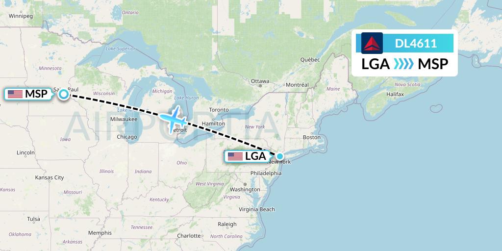 DL4611 Delta Air Lines Flight Map: New York to Minneapolis