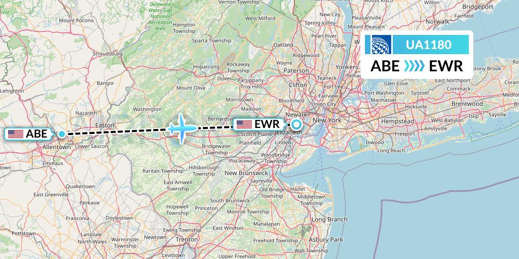 UA1180 United Airlines Flight Map: Allentown to New York
