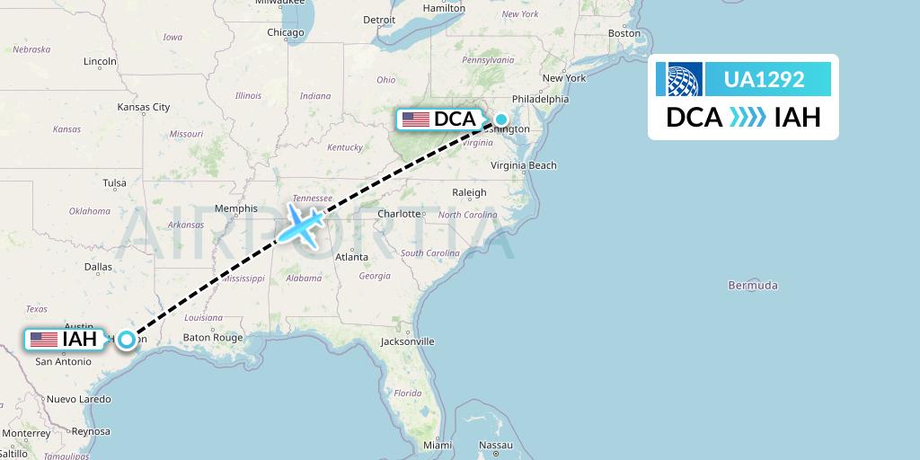 UA1292 United Airlines Flight Map: Washington to Houston