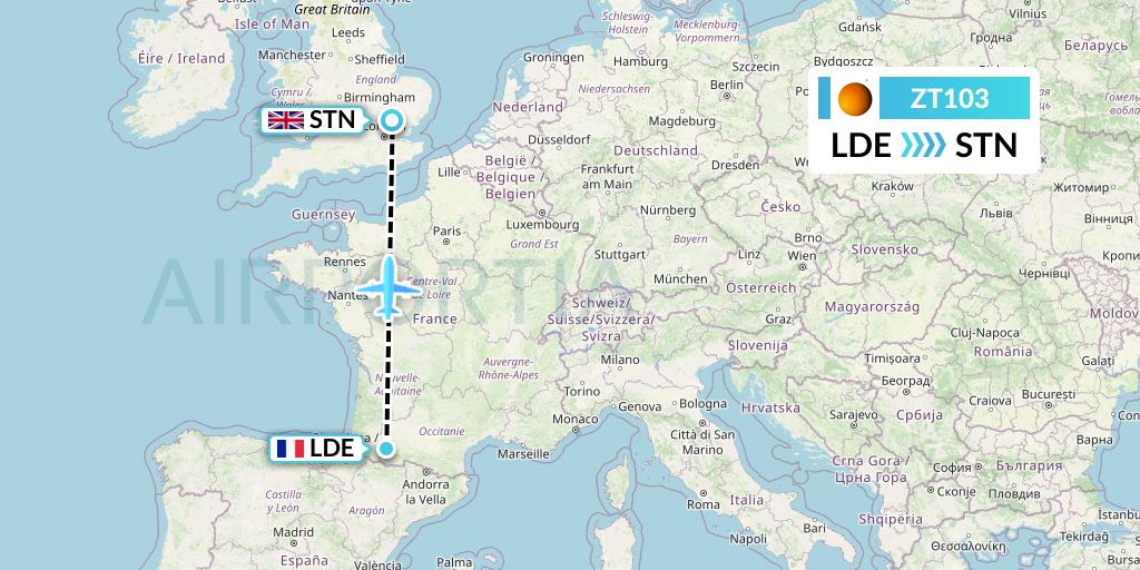 ZT103 Titan Airways Flight Map: Tarbes to London