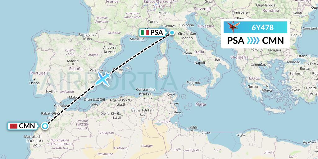 6Y478 SmartLynx Flight Map: Pisa to Casablanca