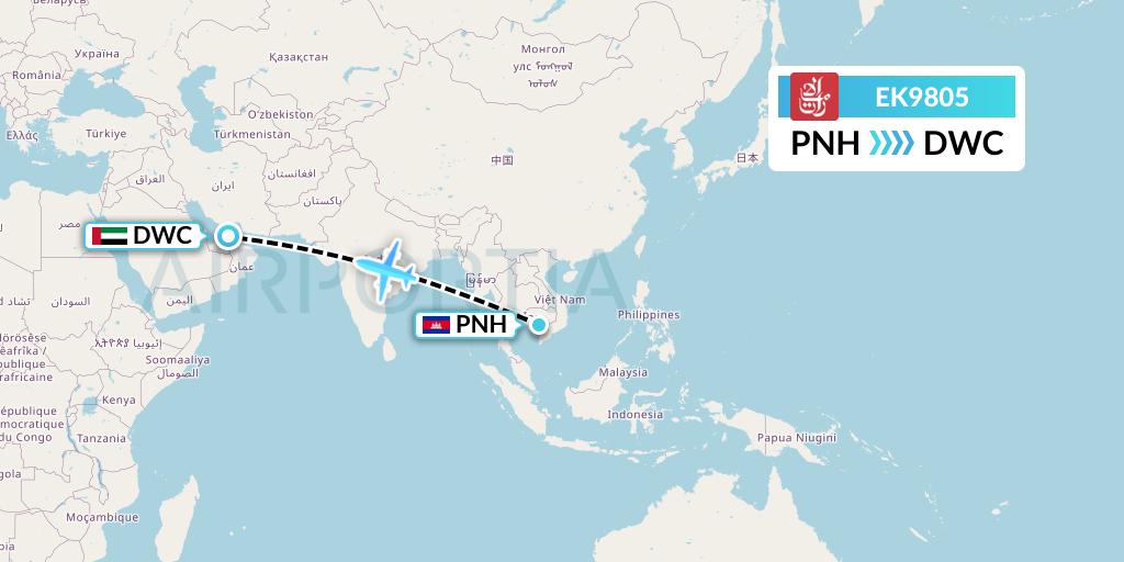EK9805 Emirates Flight Map: Phnom Penh to Dubai