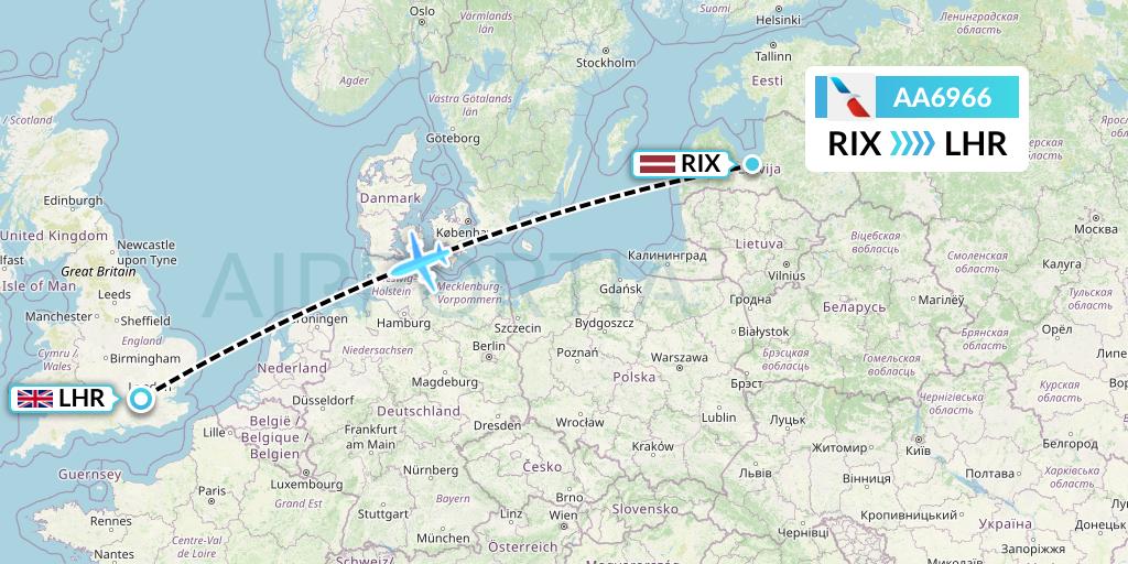 AA6966 American Airlines Flight Map: Riga to London