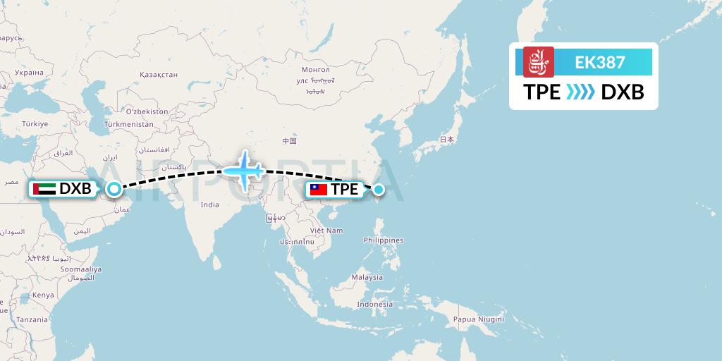EK387 Emirates Flight Map: Taipei to Dubai
