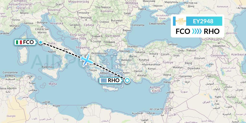 EY2948 Etihad Airways Flight Map: Rome to Rhodes