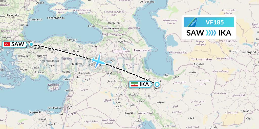 VF185 ValuAir Flight Map: Istanbul to Tehran