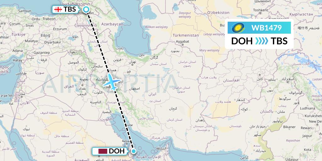 WB1479 RwandAir Flight Map: Doha to Tbilisi