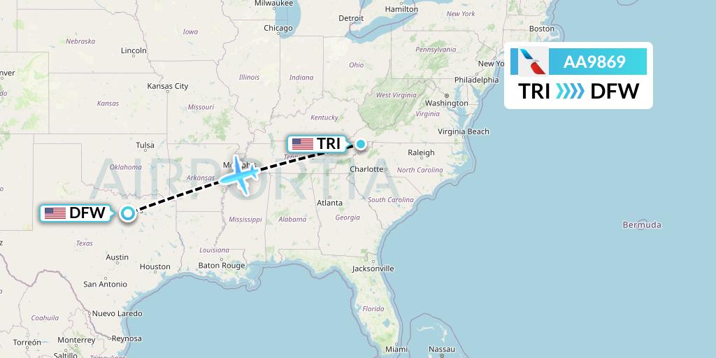 AA9869 American Airlines Flight Map: Blountville to Dallas