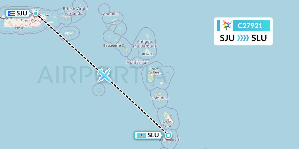 C27921 Ceiba Intercontinental Flight Map: San Juan to Castries