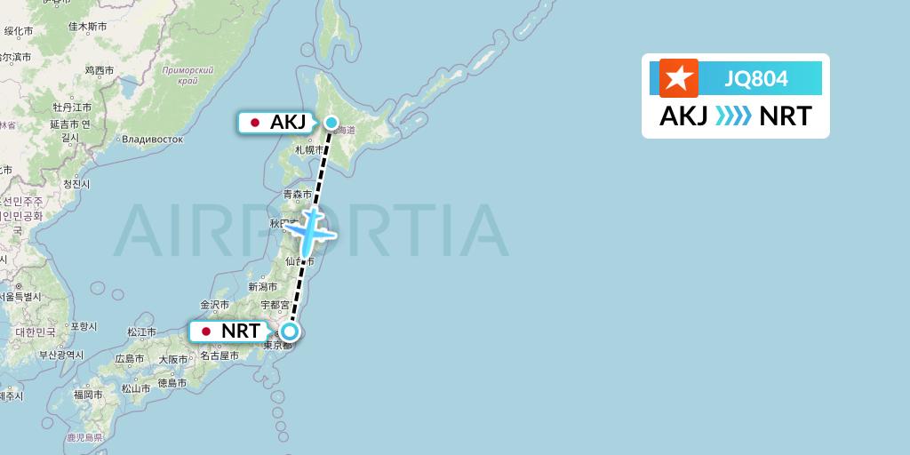 JQ804 Jetstar Airways Flight Map: Asahikawa to Tokyo