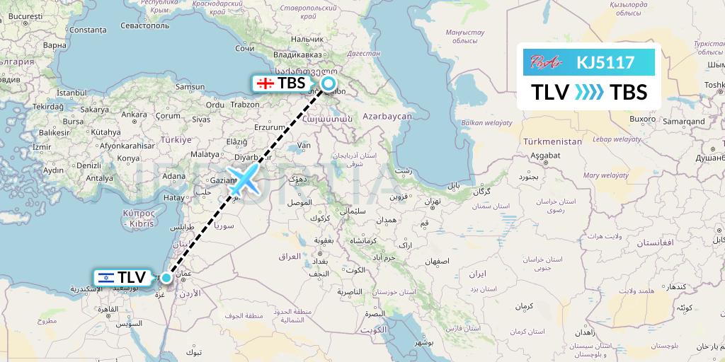 KJ5117 Air Incheon Flight Map: Tel Aviv to Tbilisi