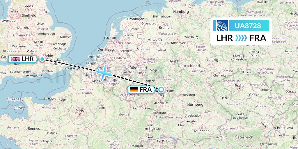 UA8728 United Airlines Flight Map: London to Frankfurt