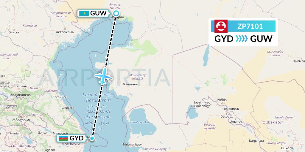 ZP7101 Paranair Flight Map: Baku to Atyrau