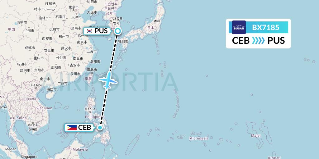 BX7185 Air Busan Flight Map: Cebu to Busan