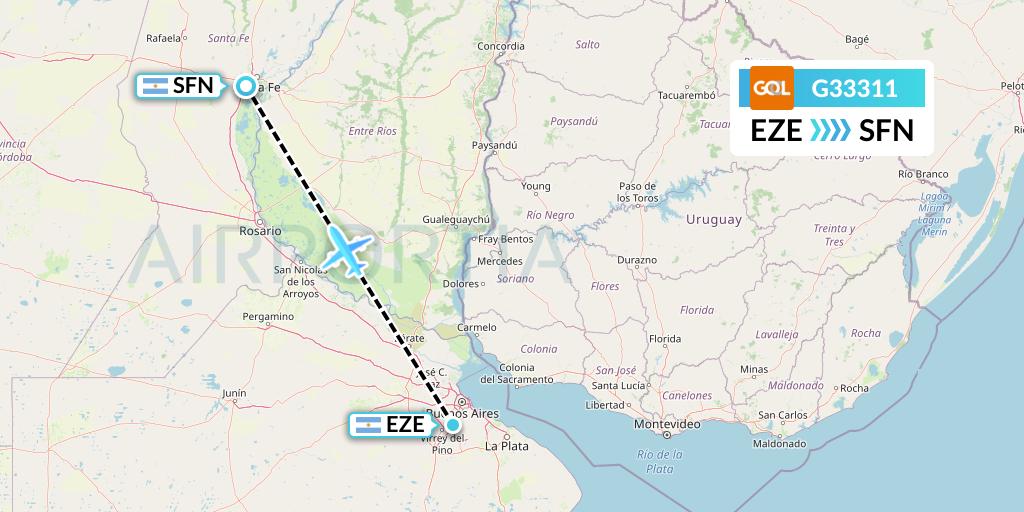 G33311 GOL Transportes Aeros Flight Map: Buenos Aires to Santa Fe