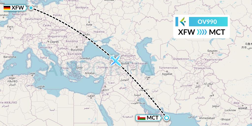 OV990 SalamAir Flight Map: Hamburg to Muscat
