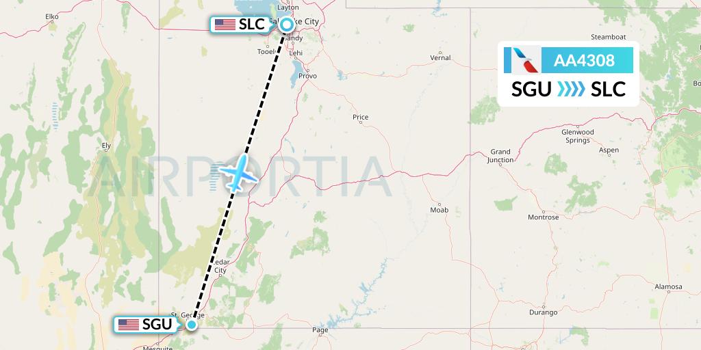AA4308 American Airlines Flight Map: St. George to Salt Lake City