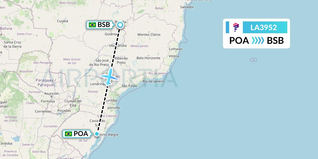 LA3952 LAN Airlines Flight Map: Porto Alegre to Brasilia
