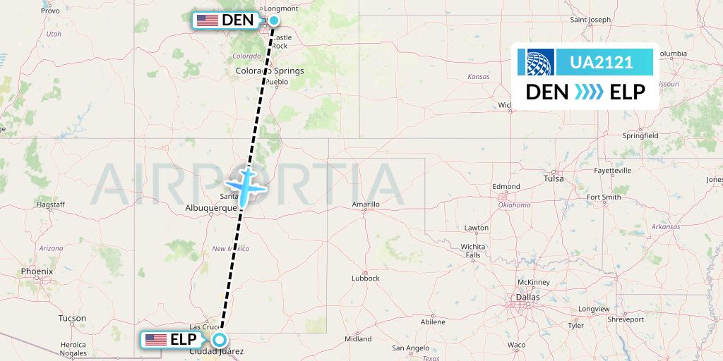 UA2121 United Airlines Flight Map: Denver to El Paso