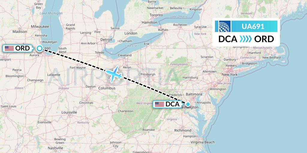 UA691 United Airlines Flight Map: Washington to Chicago