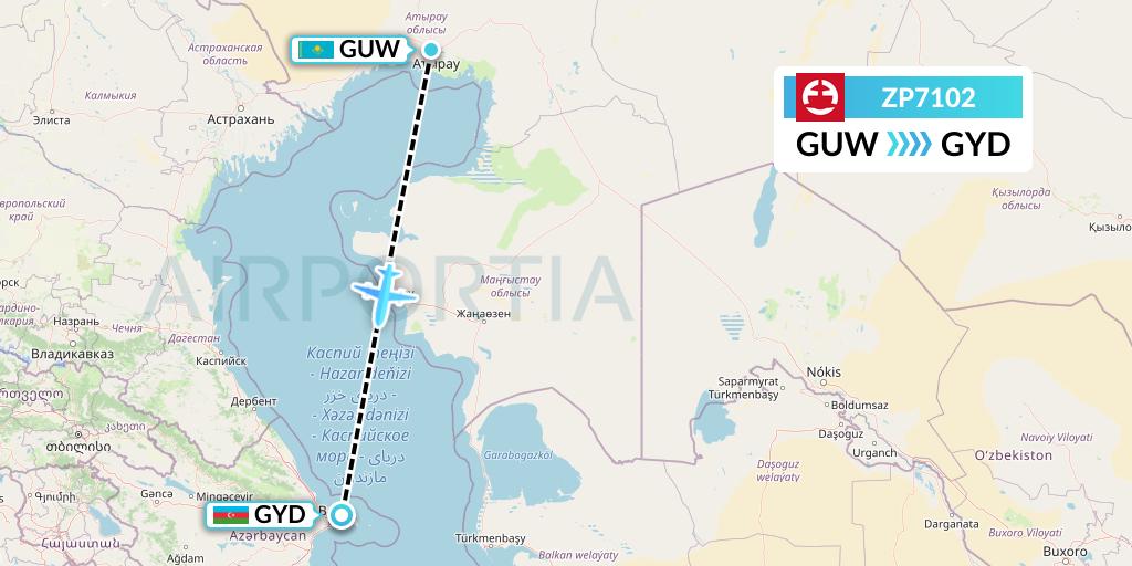 ZP7102 Paranair Flight Map: Atyrau to Baku