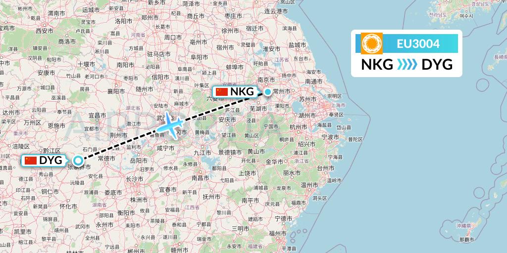 EU3004 Chengdu Airlines Flight Map: Nanjing to Dayong