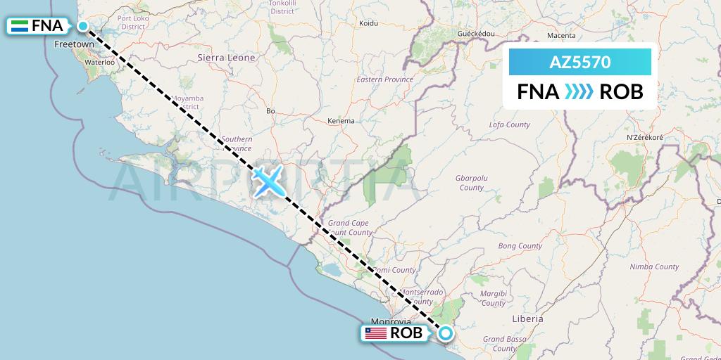 AZ5570 ITA Airways Flight Map: Freetown to Monrovia
