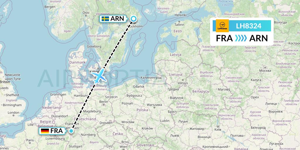 LH8324 Lufthansa Flight Map: Frankfurt to Stockholm