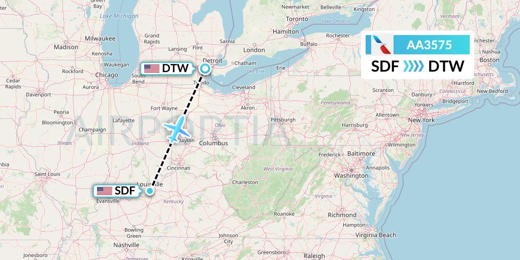 AA3575 American Airlines Flight Map: Louisville to Detroit