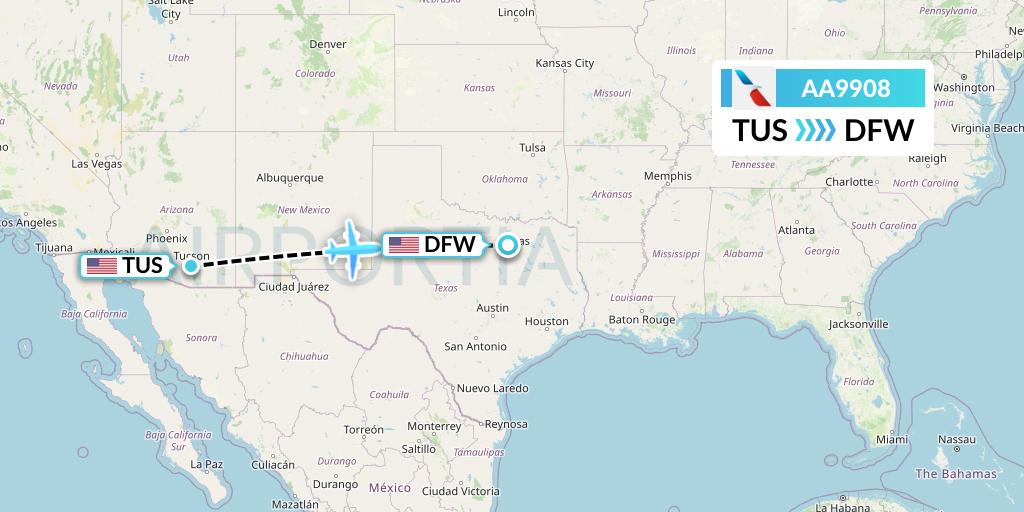 AA9908 American Airlines Flight Map: Tucson to Dallas