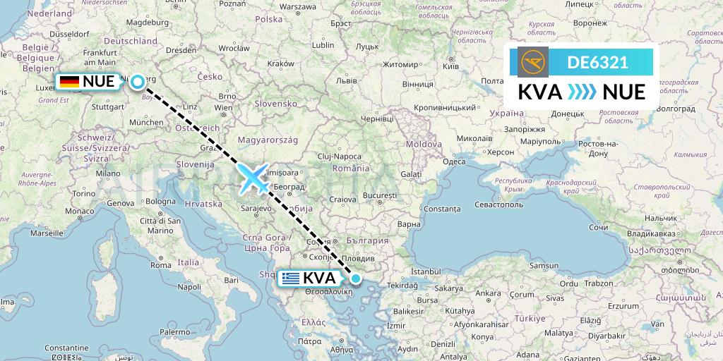 DE6321 Condor Flight Map: Kavala to Nurnberg