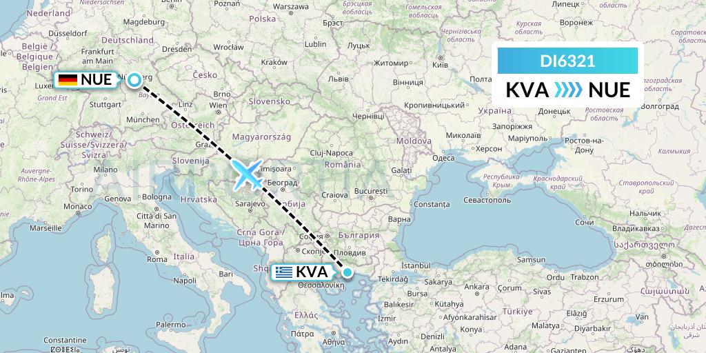 DI6321 Marabu Airlines Flight Map: Kavala to Nurnberg