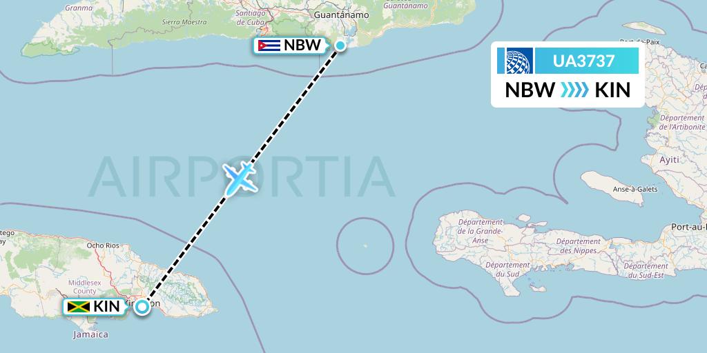 UA3737 United Airlines Flight Map: Guantanamo Bay Naval Station to Kingston