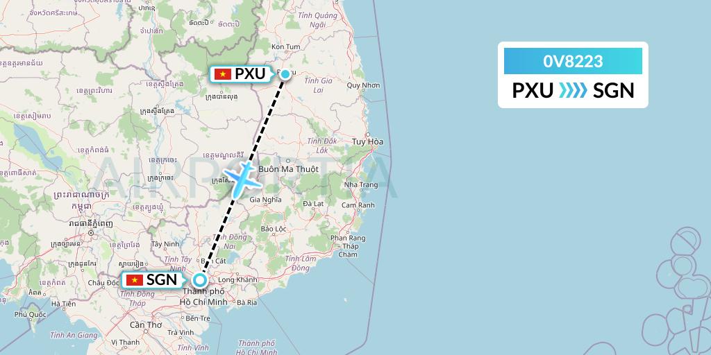 0V8223 Vietnam Air Services Company Flight Map: Pleiku to Ho Chi Minh City