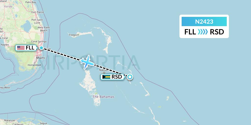 N2423 Aero Contractors Company Of Nigeria Flight Map: Fort Lauderdale to Rock Sound