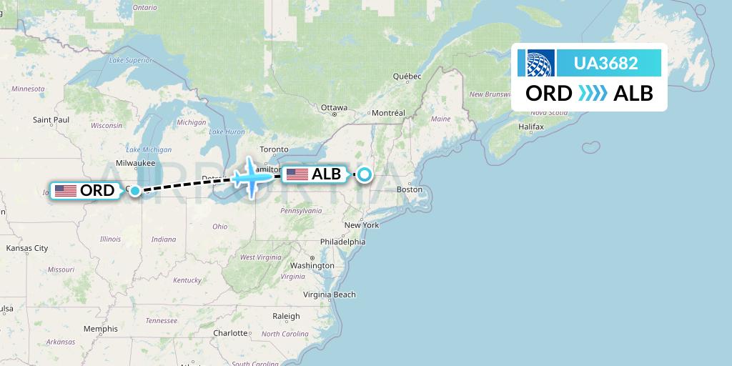 UA3682 United Airlines Flight Map: Chicago to Albany