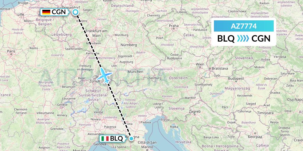 AZ7774 ITA Airways Flight Map: Bologna to Cologne