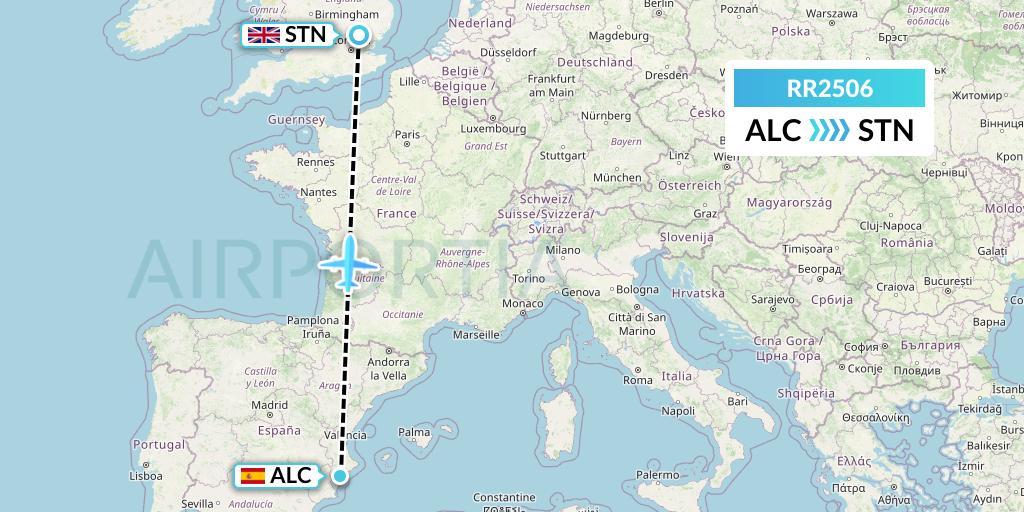 RR2506 Royal Air Force Flight Map: Alicante to London