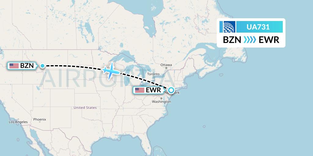 UA731 United Airlines Flight Map: Bozeman to New York