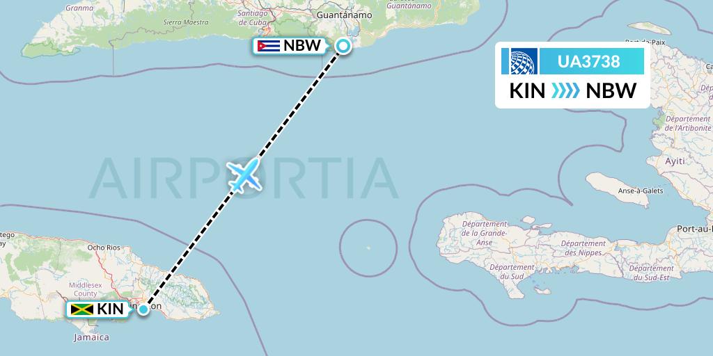 UA3738 United Airlines Flight Map: Kingston to Guantanamo Bay Naval Station