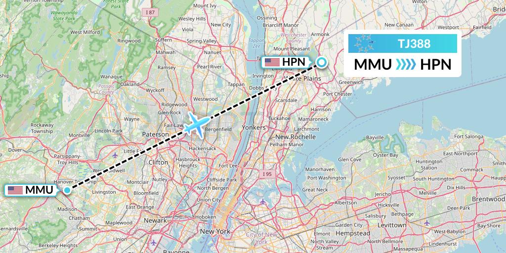 TJ388 Tradewind Aviation Flight Map: Morristown to White Plains