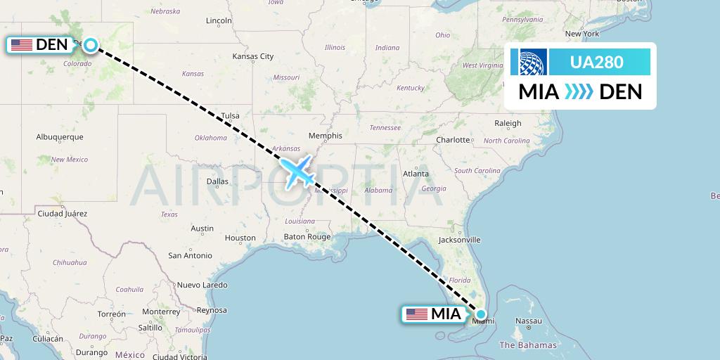 UA280 United Airlines Flight Map: Miami to Denver