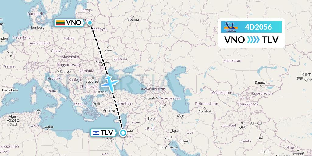 4D2056 Air Sinai Flight Map: Vilnius to Tel Aviv
