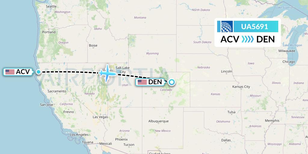 UA5691 United Airlines Flight Map: Eureka to Denver