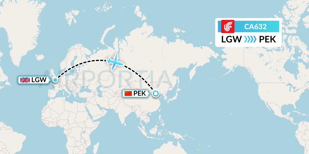 CA632 Air China Flight Map: London to Beijing