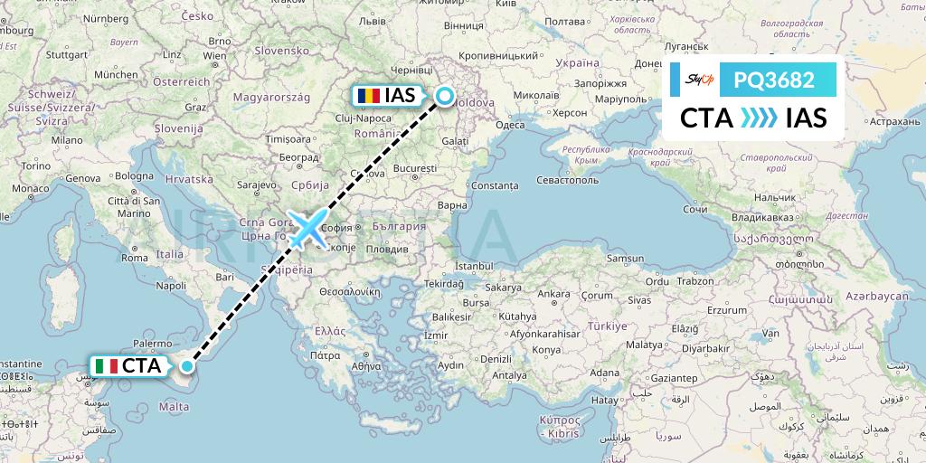 PQ3682 SkyUp Airlines Flight Map: Catania to Iasi