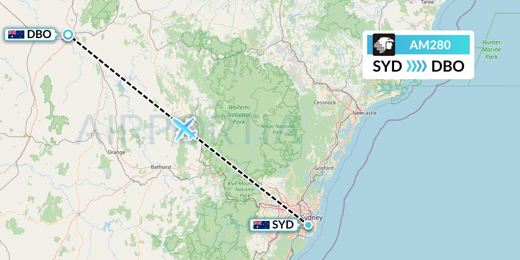 AM280 Aeromexico Flight Map: Sydney to Dubbo