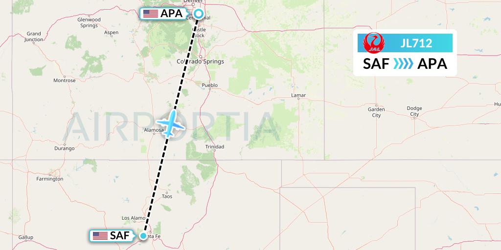 JL712 Japan Airlines Flight Map: Santa Fe to Denver