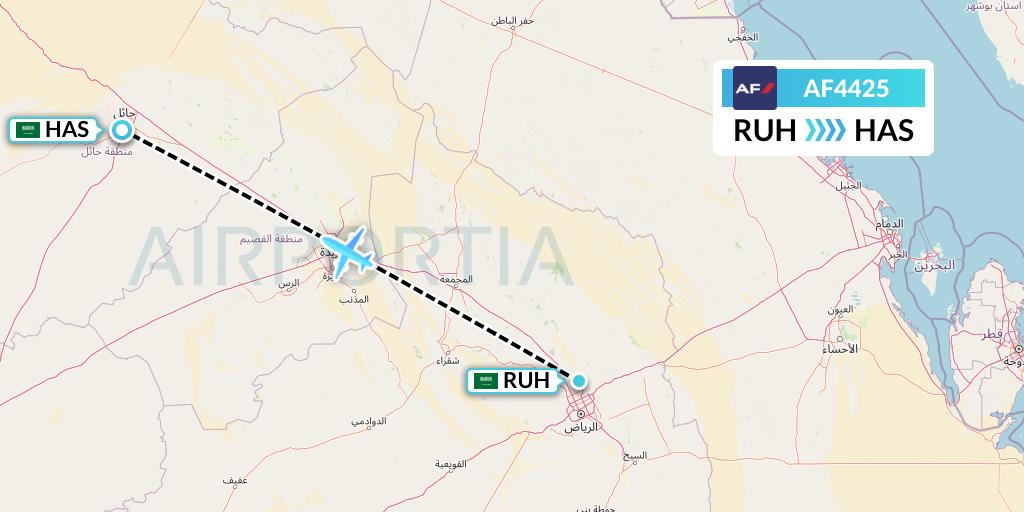 AF4425 Air France Flight Map: Riyadh to Ha'il
