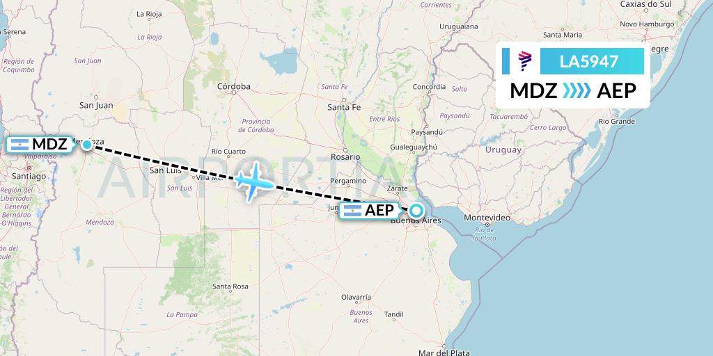 LA5947 LAN Airlines Flight Map: Mendoza to Buenos Aires